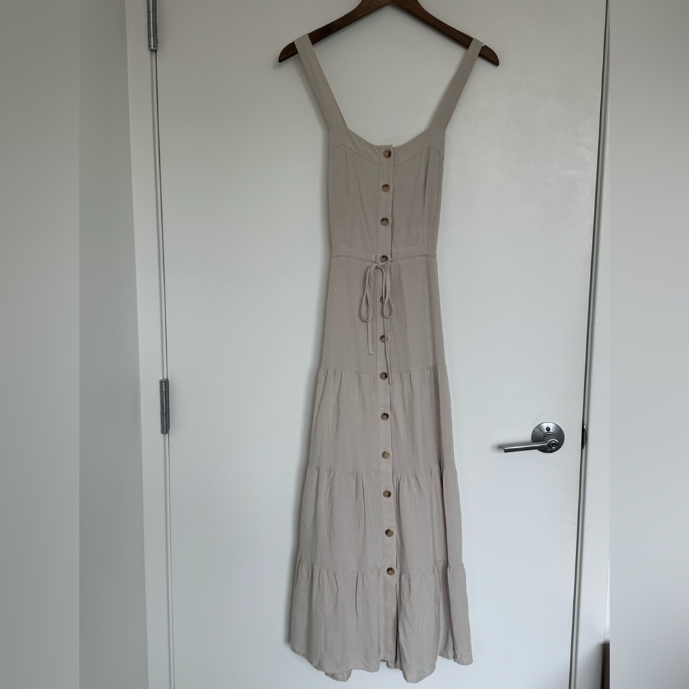 Lulu's Cream Tiered Midi Dress with Button Front - Picture 2 of 15